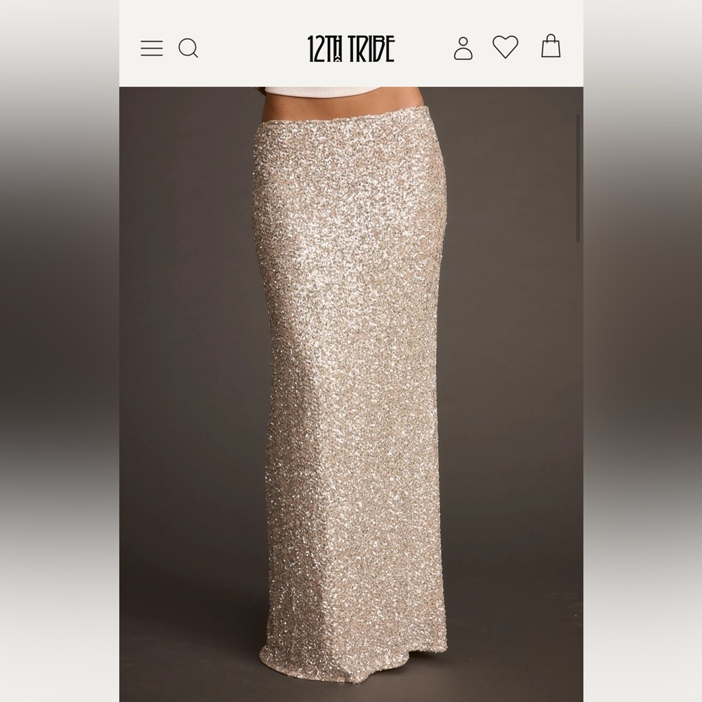 12th Tribe Champagne Sequin Maxi Skirt
